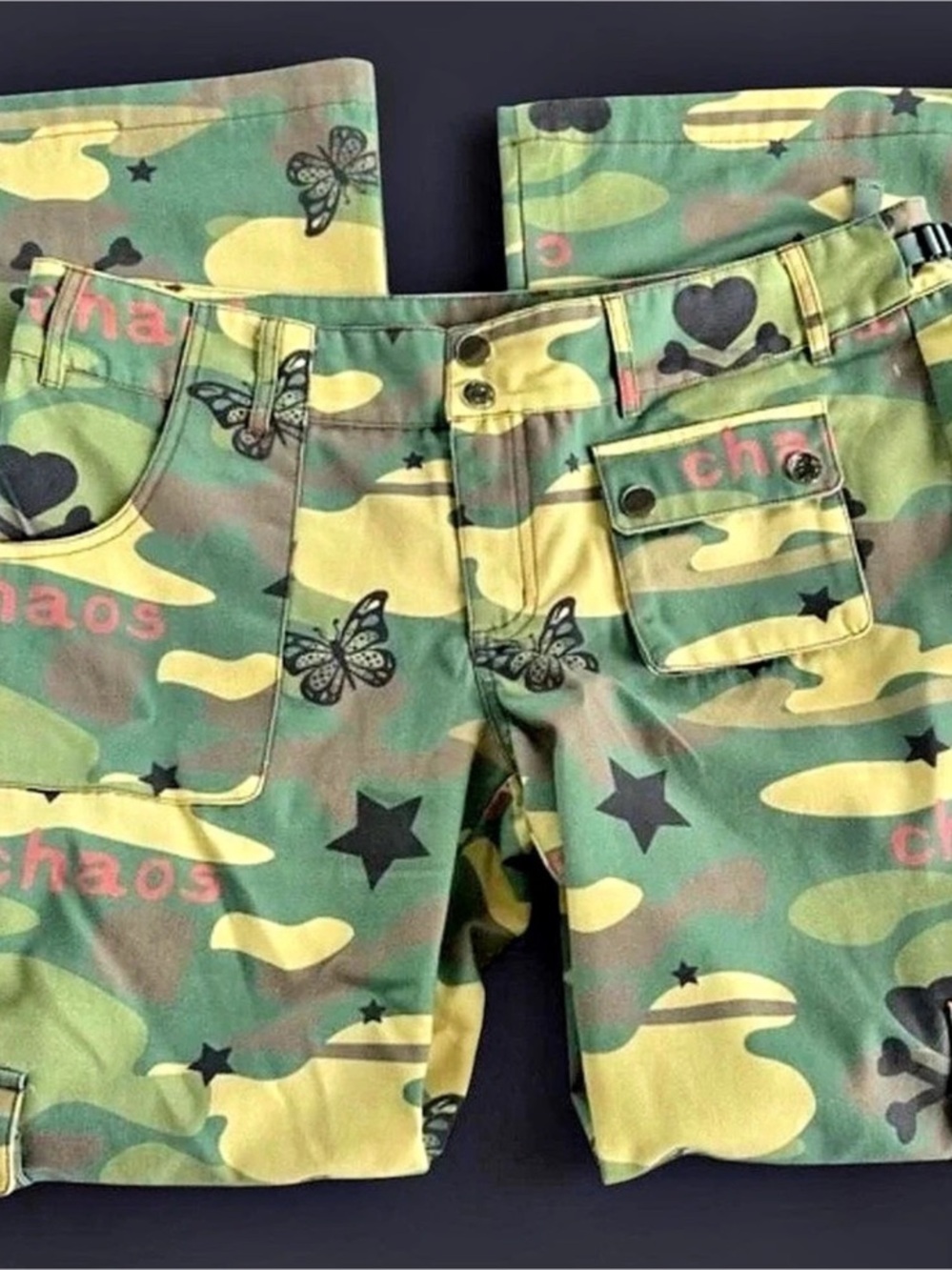 Tunnel Vision Chaos Camo Cargo Pants Shorts Green & Yellow